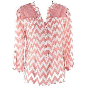 No Boundaries Sz M 7-9 Coral Orange White Zig Zag Lace Insert Poly Tab Top